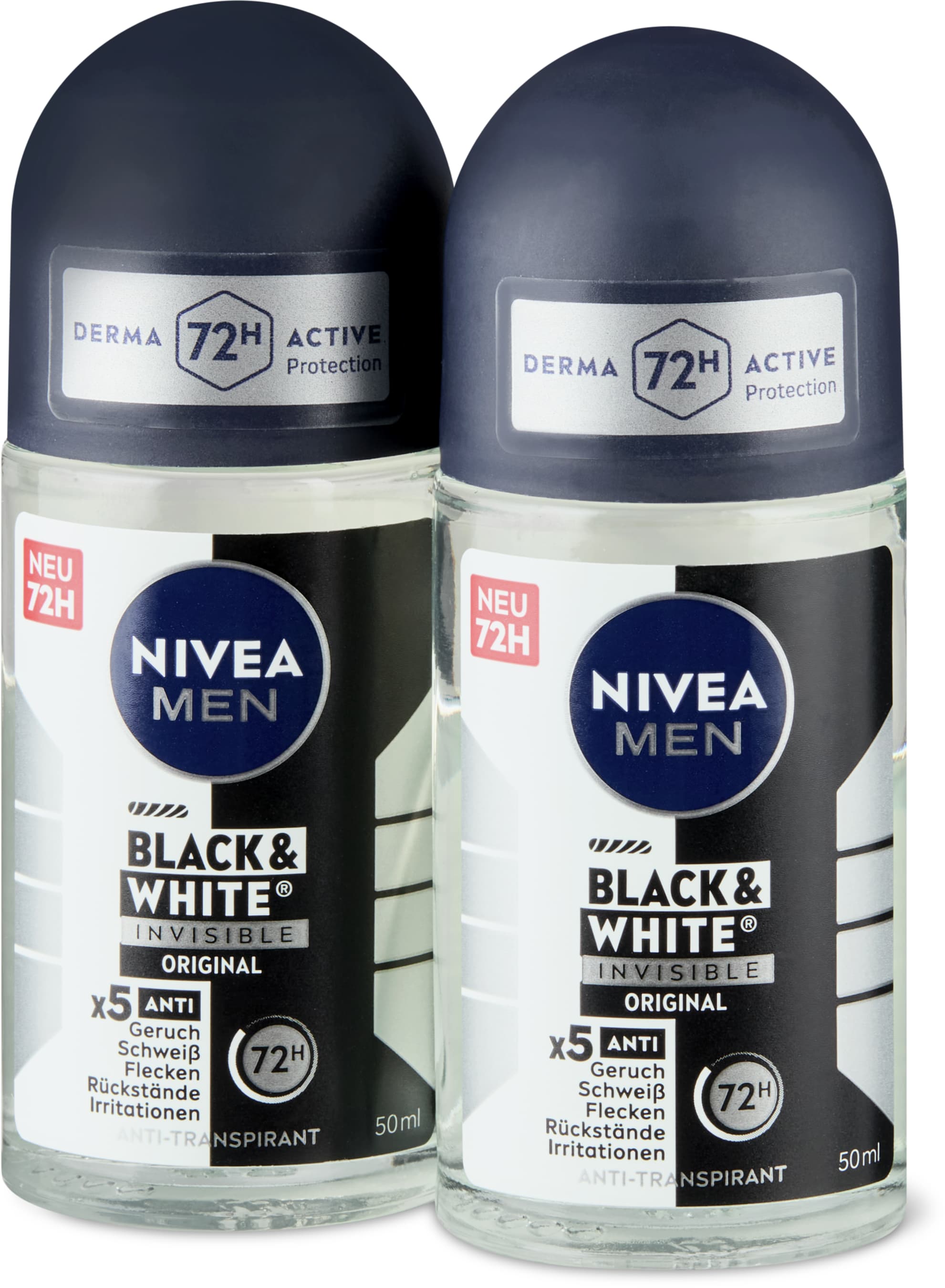 Nivea Déodorant roll-on Black & White Invisible 72 h, anti-transpirant 2x50ml